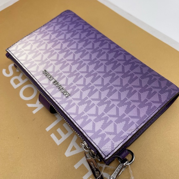 MICHAEL KORS Jet Set Large Ombré Signature Logo Double Zip Wristlet Phone Holder - Picture 7 of 16